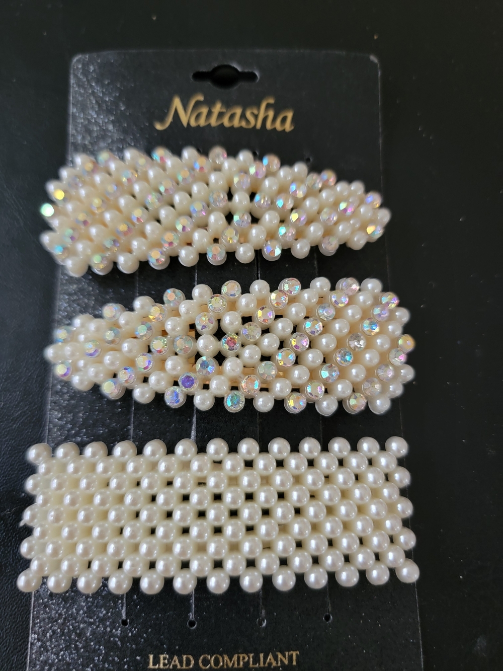 Natasha Couture Pearl & Aurora Crystal Hair Clip Trio in Ivory
